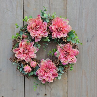 Türkranz Frühlingskranz  Dahlienblüten Kranz Dekoration Wanddekoration Handmade