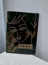 Quadro in legno intagliato da parete epoca spaziale URSS vintage ragazza deco...