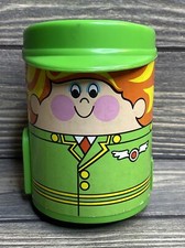 Vintage Ideal Hong Kong Man Green Pilot Suit Hat Push Toy Cylinder Shape 4  