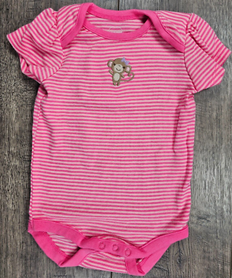 Baby Girl Clothes Nwot Gymboree 3-6 Month Pink Little Monkey Striped  Bodysuit
