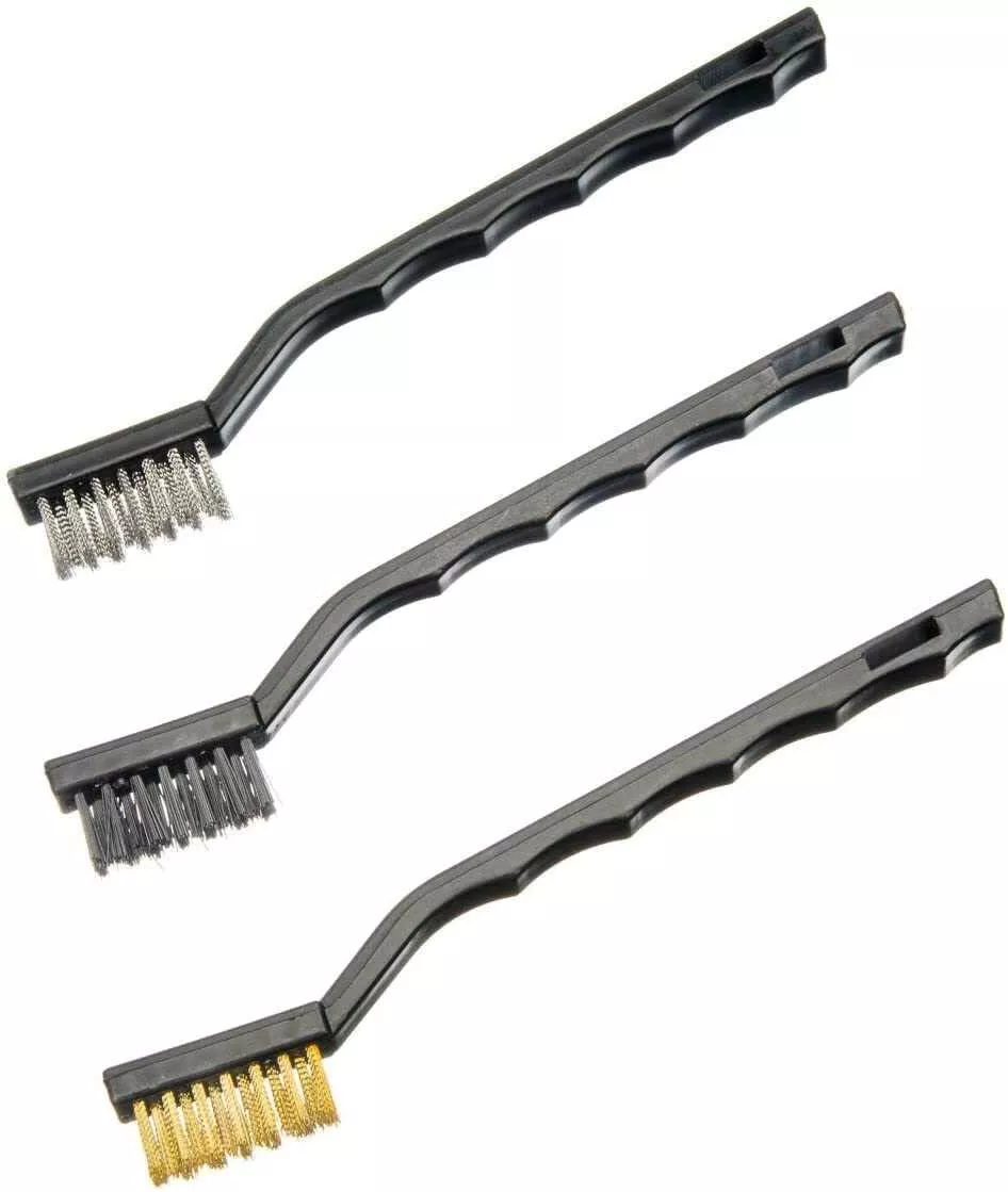 3 Piece Heavy Duty Mini Wire Brush Set Nylon Brass Steel Bristle Brushes