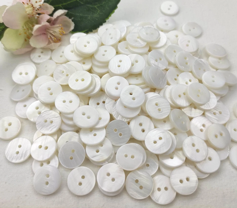 4 Knöpfe rund Perlmutt 15mm weiß Muscheln Rand Knopf Jacke schimmer Damen natur - Bild 3 von 4