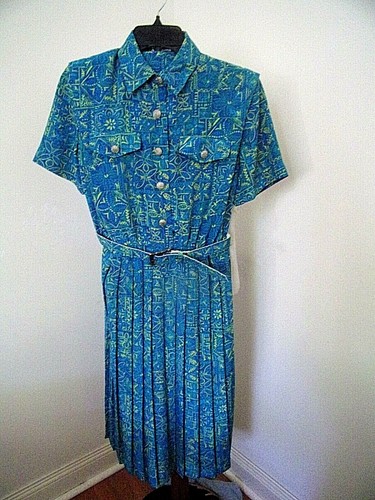 VINTAGE LESLIE FAY BUST 40 CLASSIC STYLE S/S PRINT BELTED DRESS EASY CARE  | eBay
