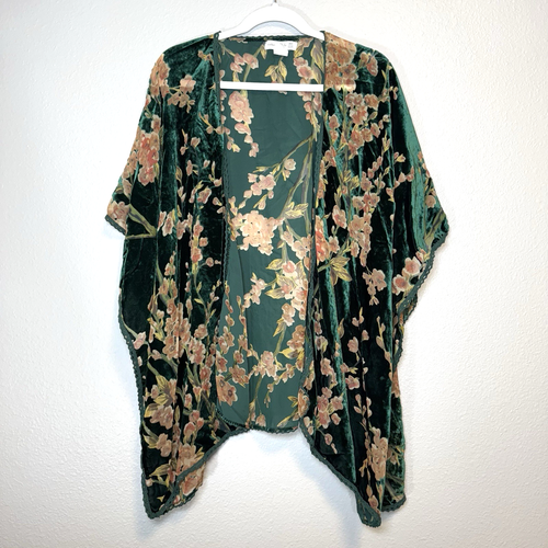 Natural Life Velvet Burnout Cardigan OS Kimono Duster Floral Festival Boho Fairy