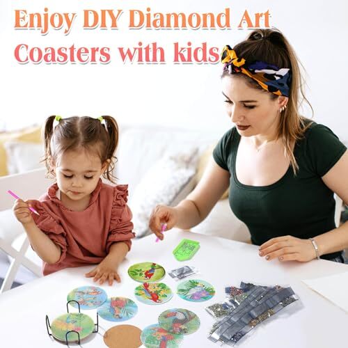 8 Pieces Diamond Art Painting Coasters Kit with Holder, Diamond Parrots Style - Bild 6 von 7