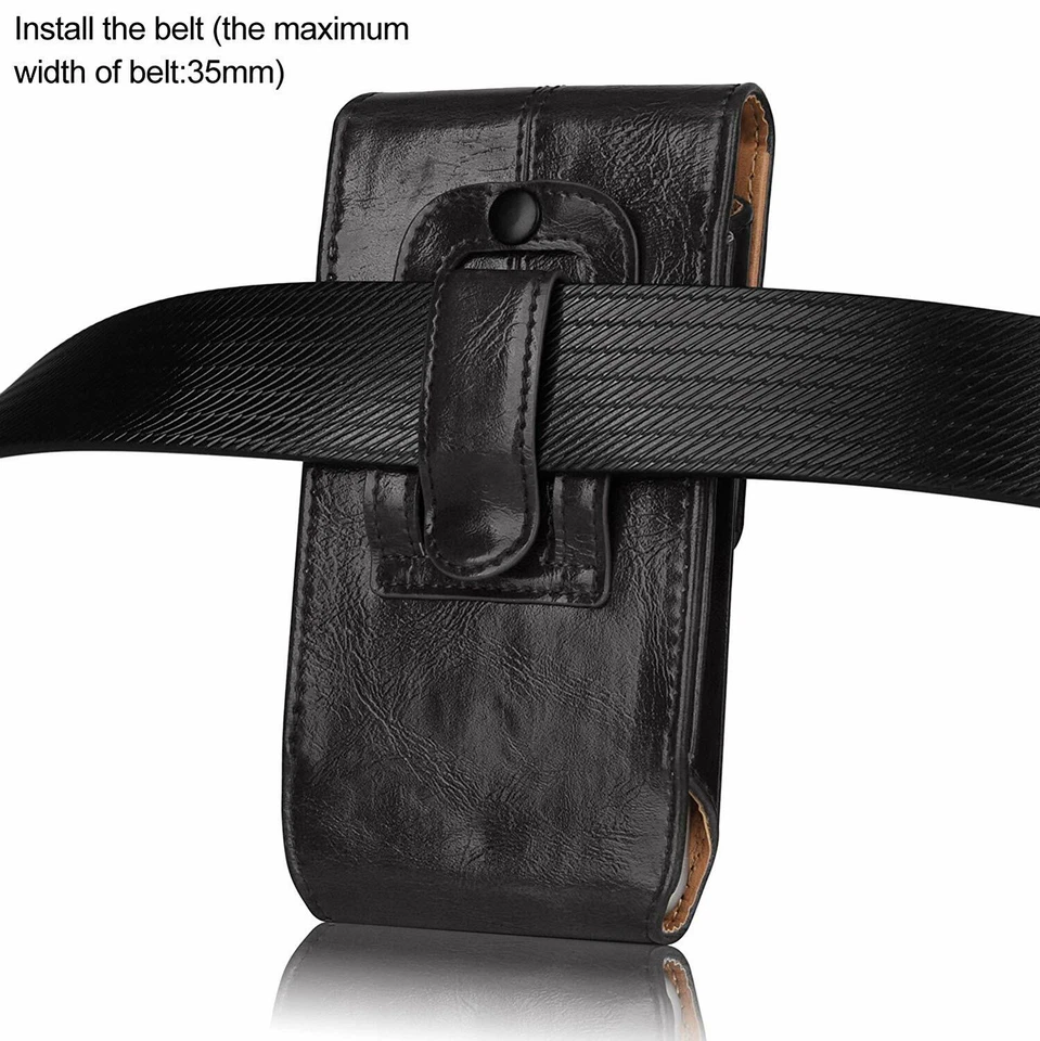 Vertical Cell Phone Holster Pouch Leather Wallet Case Belt Clip Carrying Cover - Image 4 of 4