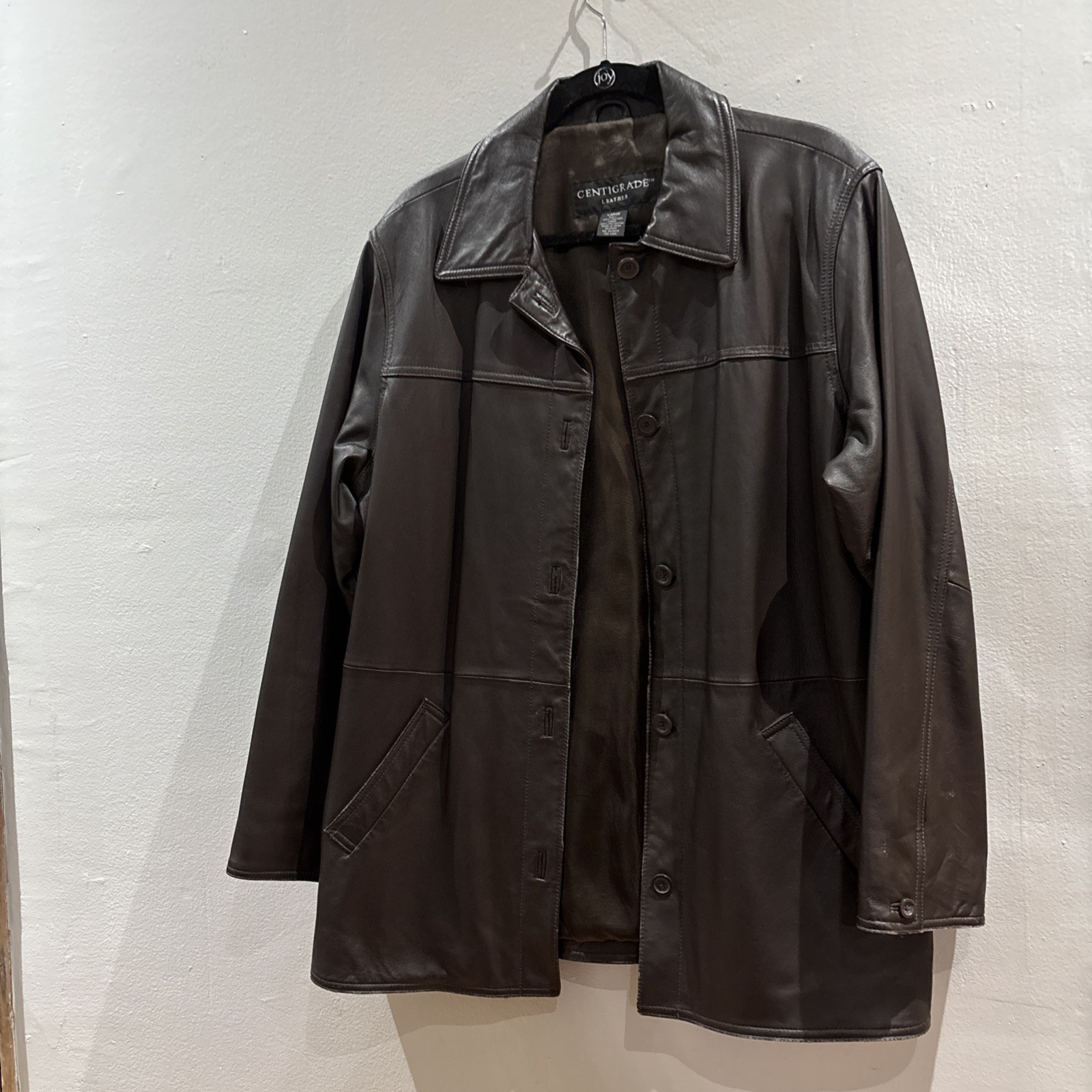 Centigrade Men Leather Button Jacket Soft Brown B… - image 1