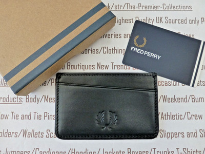 FRED PERRY Mini Kartenetui Herren Leder schwarz & khaki kompakte Geldbörse neu in OVP UVP 45 £
