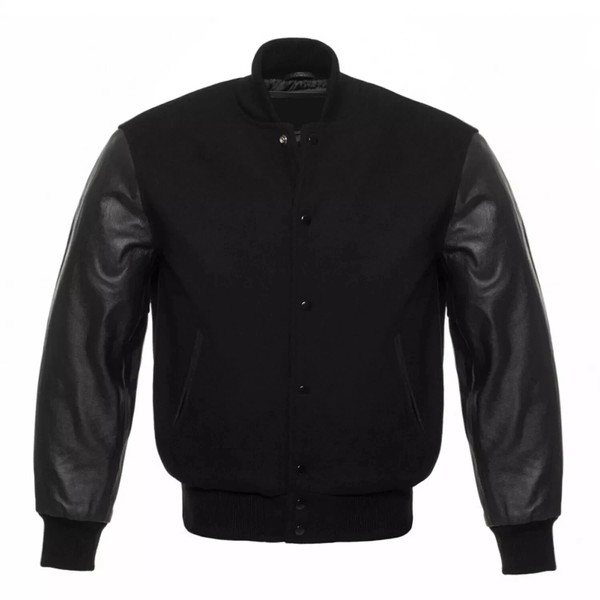 Varsity Letterman Baseball jacket Black Body Wool-Leather Sleeve Baseball Jacket
