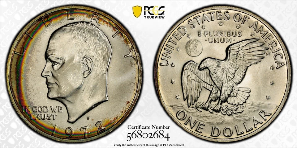 Eisenhower Dollar 1972-S PCGS MS66: A Full Rainbow Crescent Ike - A Neon Gem - Image 2 of 4