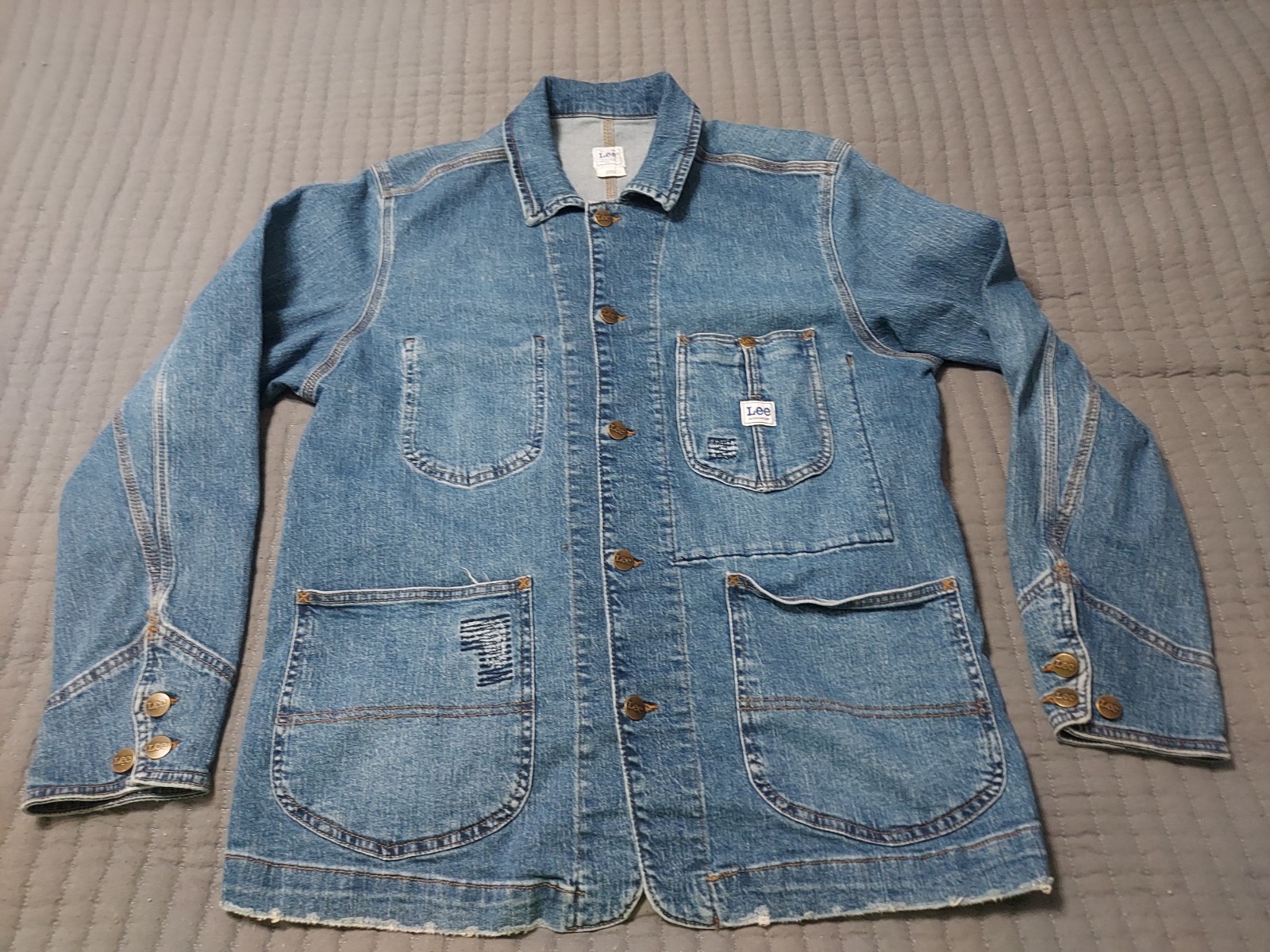 LEE Jeans Workwear Blue Denim CHORE COAT Jacket Size Large B