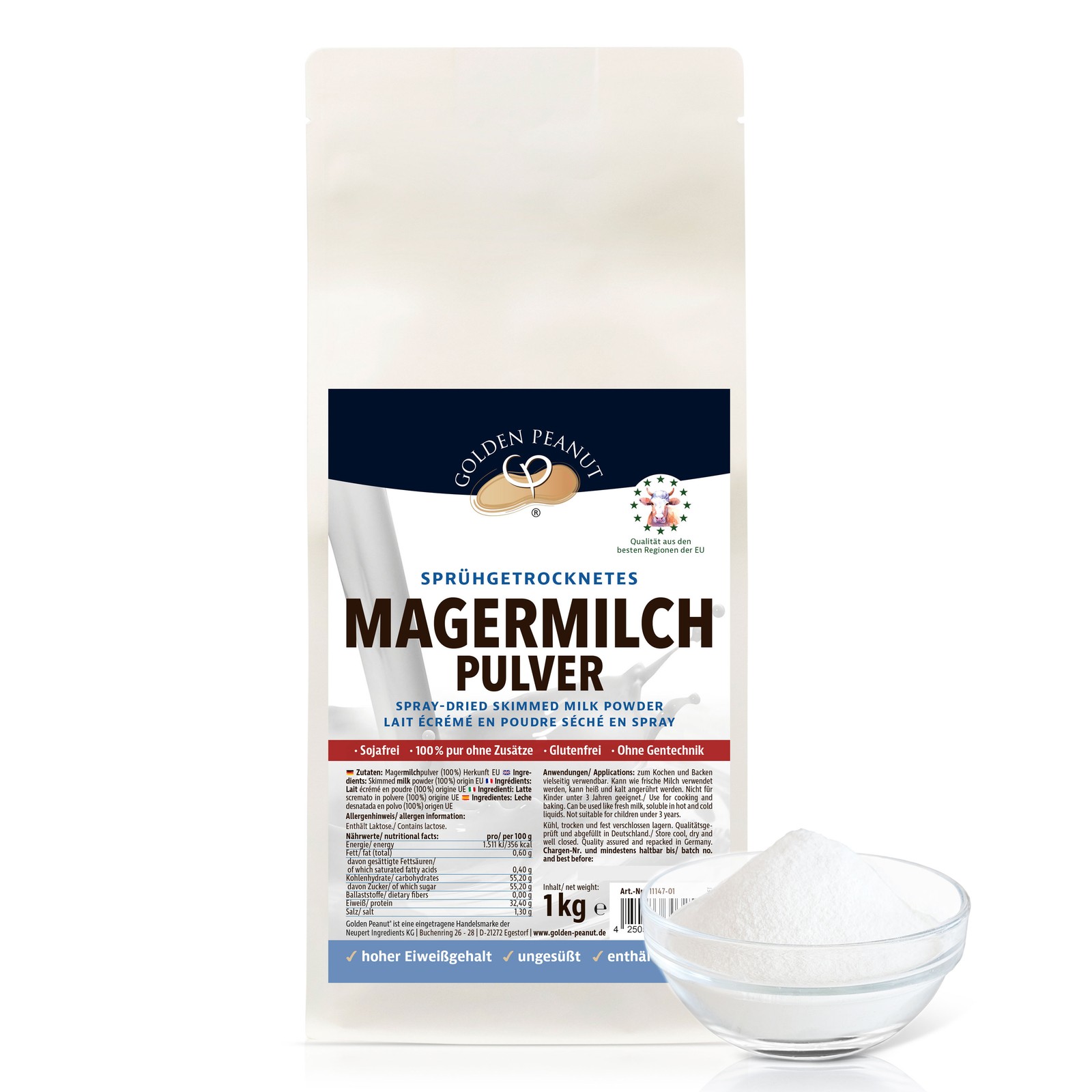 Magermilchpulver sprühgetrocknet 1 kg Instant Milch Kaffee Proviant Shake Backen