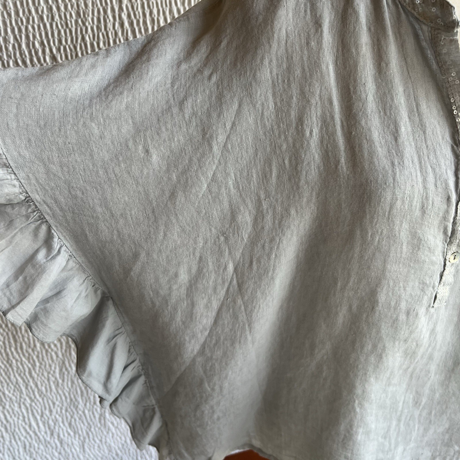Saks Fifth Avenue Gray Oversized Loose Linen Top Small Sequins Ruffle  Sleeve image 10
