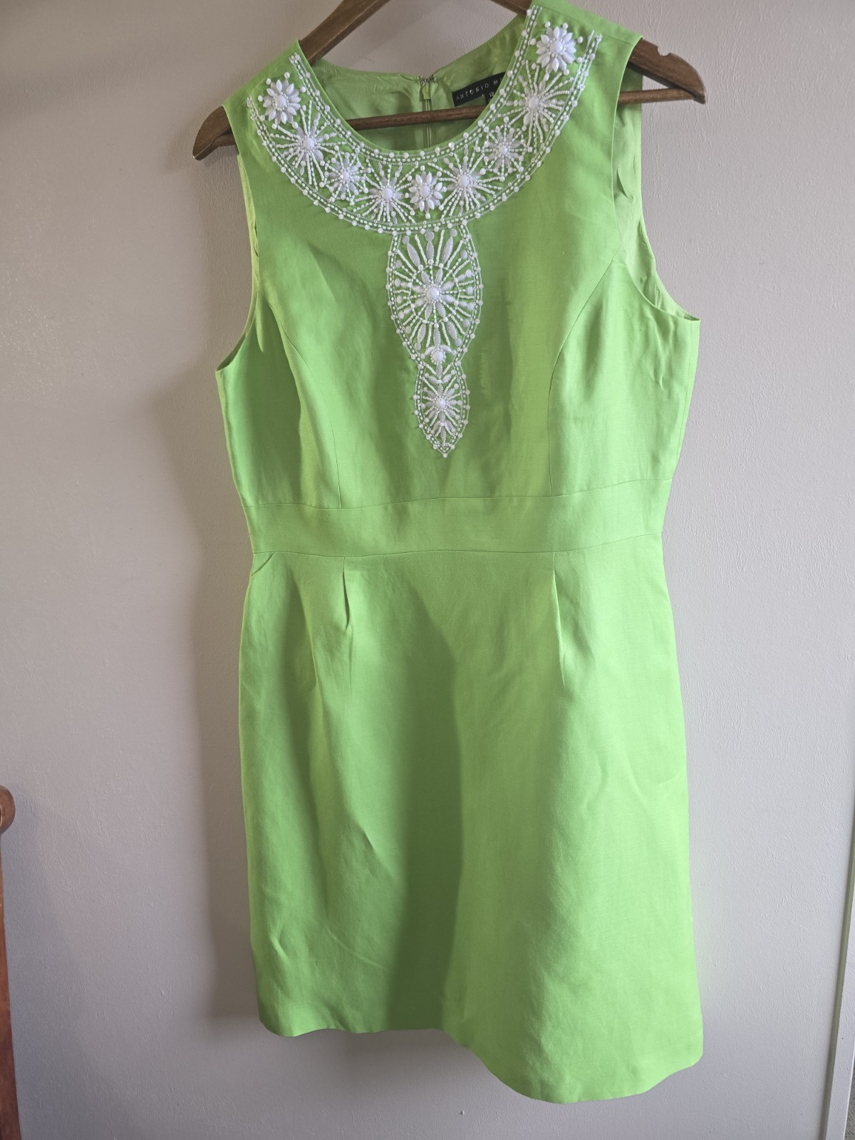 Women's Antonio Melani Lime Green Sleeveless Beaded Floral Lined Dress Sz 12