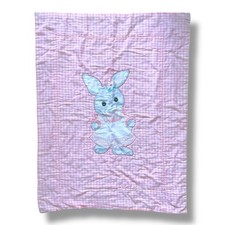 Handmade Bunny Girl Quilt Baby Blanket Pink Gingham Checkered Vintage Appliqu 