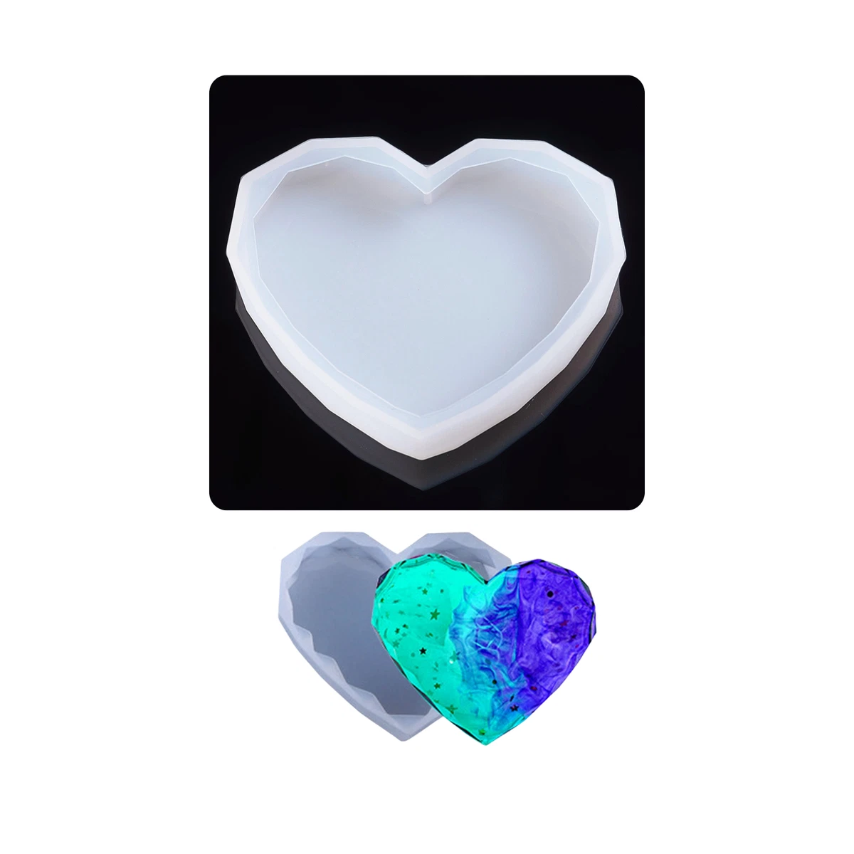 Moule Silicone En Forme De Cœur Facetté - Pour Résine époxy, UV, 76x66x13mm, Neuf