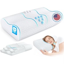 Zibroges Bed Pillow for Neck Pain Relief, Memory Foam Neck Pillow, Contour