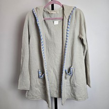 NWT Soft Surroundings Wool Hooded Whip Stitch Open Cardigan Sweater Rolled Hem S