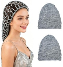 2 Pieces Mesh Crochet Hair Nets Rayon Knit Snood Sleep Cap Breathable Wig Cap...