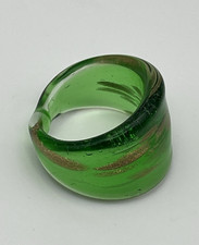Art Glass Ring Green  Gold Metallic Size 9.25 Chunky