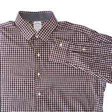 Brooks Brothers Button Down Dress Shirt Red Check Made In USA Men's Size 16.5-36