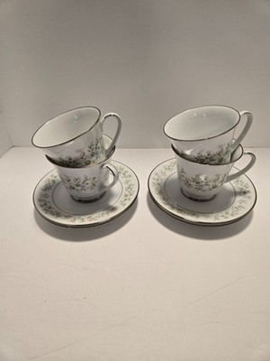 Noritake Fine China Savannah Pattern #-2031 Footed Cup and Saucer Sets (4-of)