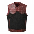 Mens Motorcycle Crocodile Embossed Waxed Leather Black Canvas Biker Style Genuin
