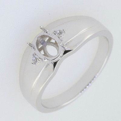 MTO Men's Sterling Silver Semi Mount Ring Setting Oval 8x6mm White Zircon Ring