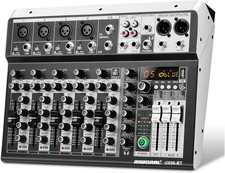 6 Channel Audio Interface Sound Board Mixing Console 16-Bit DSP DJ Mixer Audio R