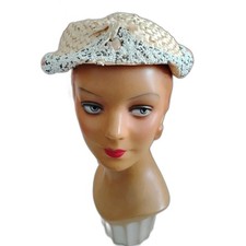 Vintage 1950s Pale Pink Beaded Cellophane Straw Hat