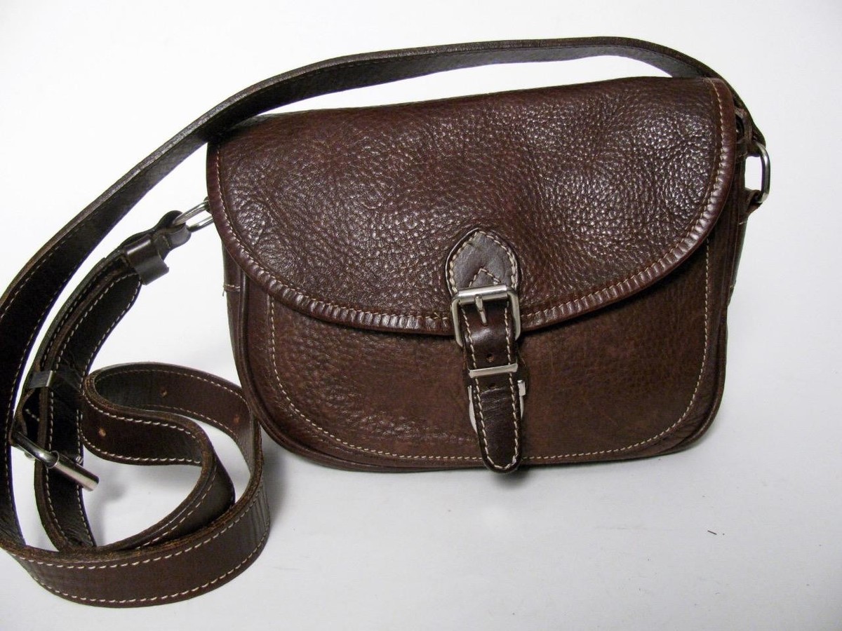 ROOTS CANADA PEBBLED BROWN LEATHER MESSENGER CROSSBODY MEDIUM