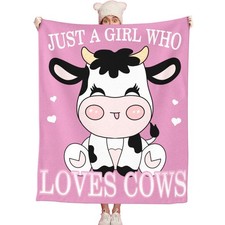 Cow Print Blanket Fleece Throw Light Pink Home Room Sofa Decor 40x50 Inch