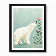 Polar Bear Sniffing A Flower Storyb Framed Wall Art Poster Canvas Print Picture