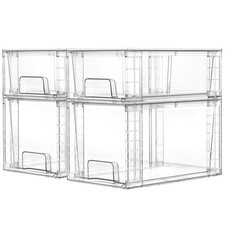 4 Pack Clear Stackable Storage Drawers,Under Sink and Kitchen Organizers Stor...