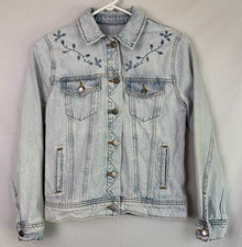 Old Navy Little Girls Jean Jacket XS 5 Embroidered Acid Wash