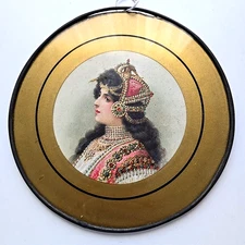 Antique Round Gold FRAME Flue Cover VICTORIAN LADY  8"D