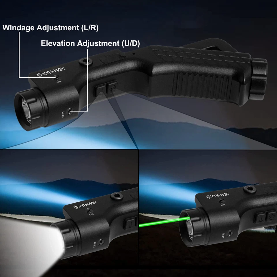 Фонарик 1000 лм и зеленый лазерный прицел USB перезаряжаемые совместимые направляющие Пикатинни - Изображение 2 из 4
