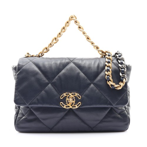 CHANEL 19 Large Flap Chain Shoulder Bag Blue Lambskin GHW AS1161 No Card