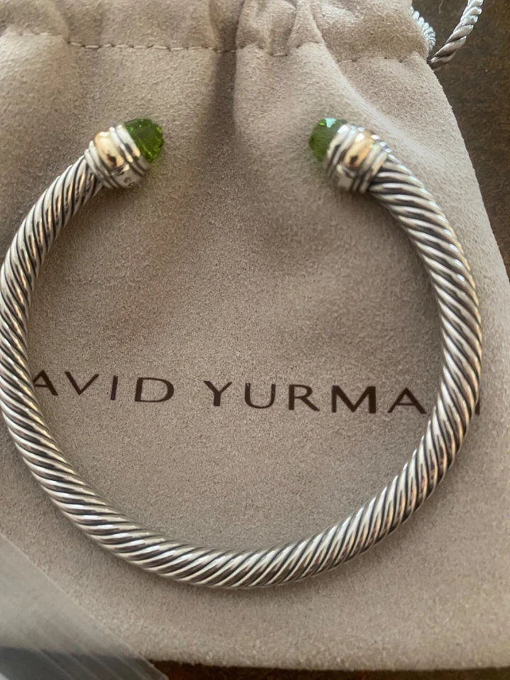David Yurman Cable Classics 5mm Peridot Cuff Bracelet 925 And 585 SMALL - Image 2 of 4