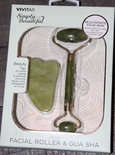 Vivitar Simply Beautiful Jade Facial Roller & Gua Sha Tool New In Box