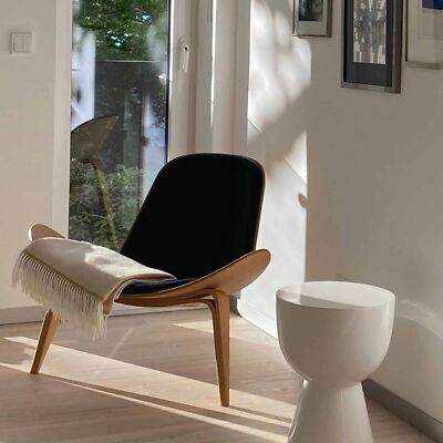2025 Mid-Century Modern Shell Lounge Chair Leather Accent Solid