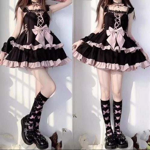 Japanese Lolita Womens Cute Jsk Ruffled Dress Kawaii Princess Suspender Skirt - Picture 3 of 13