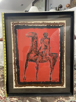 VTG MCM SILKSCREEN on Canvas MARINO MARINI 1955 Signed HORSE Print