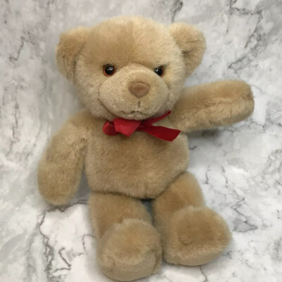 Gund Teddy Bear Plush Stuffed Animal Toy Tan Red Bow Brown Tan 10" YY ...