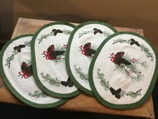 CLEARANCE - 4 Xmas Holiday Placemats-Cotton Cloth Woven w/ Pine Tree  Pinecones