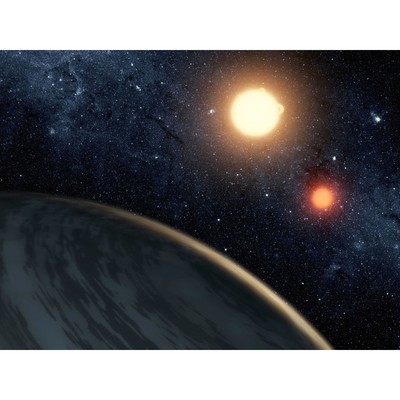 Weltraum NASA Planet Kepler-16b Binärer Stern Illustration Kunst Leinwanddruck 18 x 24 Zoll