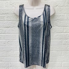 VTG‼ ORARE S Silver & Black Shiny Metallic Sheer Tank Top Blouse USA Made • VG‼