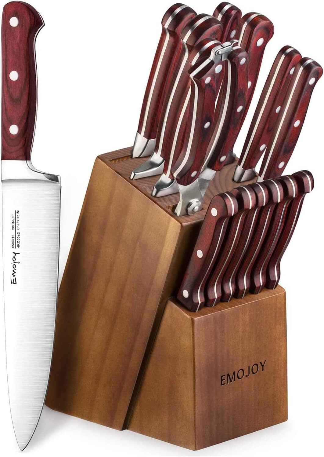 Knife Set, 15-Piece Kitchen Knife Set with Block Wooden German Stainless Steel-image