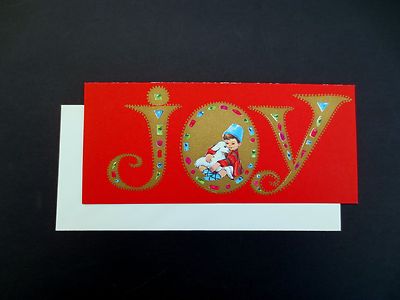 Vintage Unused Gold Embossed Xmas Greeting Card Shepherd Hugging His White Sheep