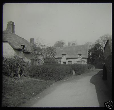 Glass Magic Lantern Slide STRATFORD UPON AVON COTTAGES NO2 C1910 ENGLAND 